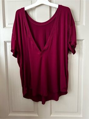 POPFLEX Deep V-Neck Short Sleeve Top - Burgundy